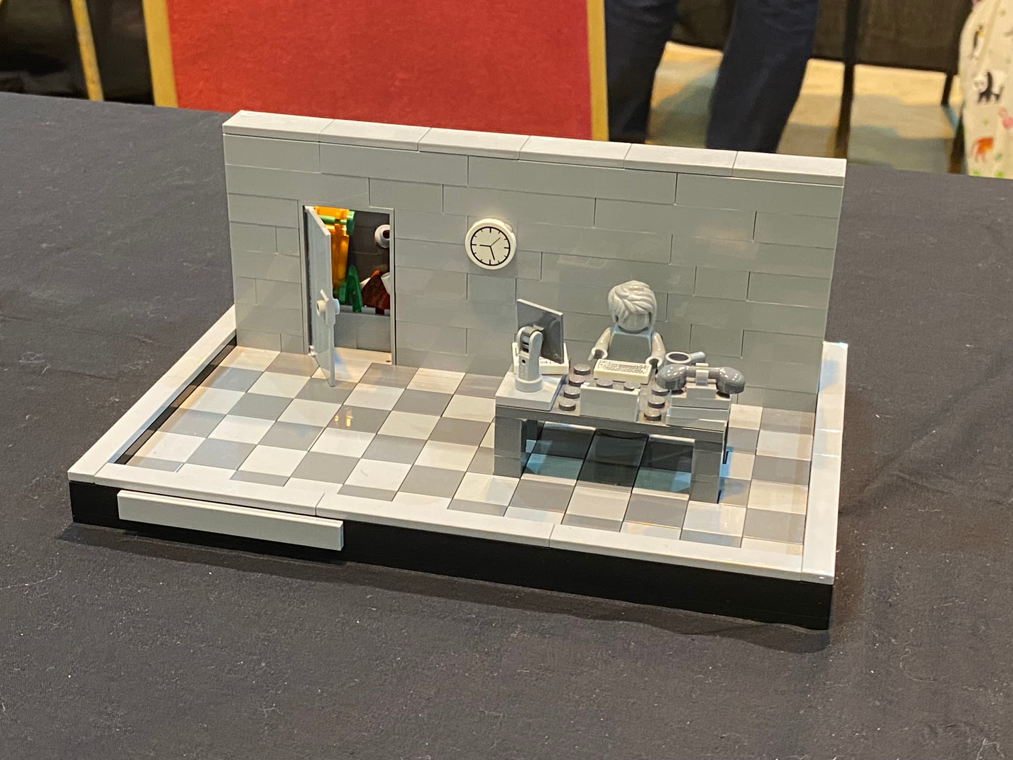 Clockson's LEGO® diorama, The Weekend Cupboard, on display at Darlington Brick Show 2025