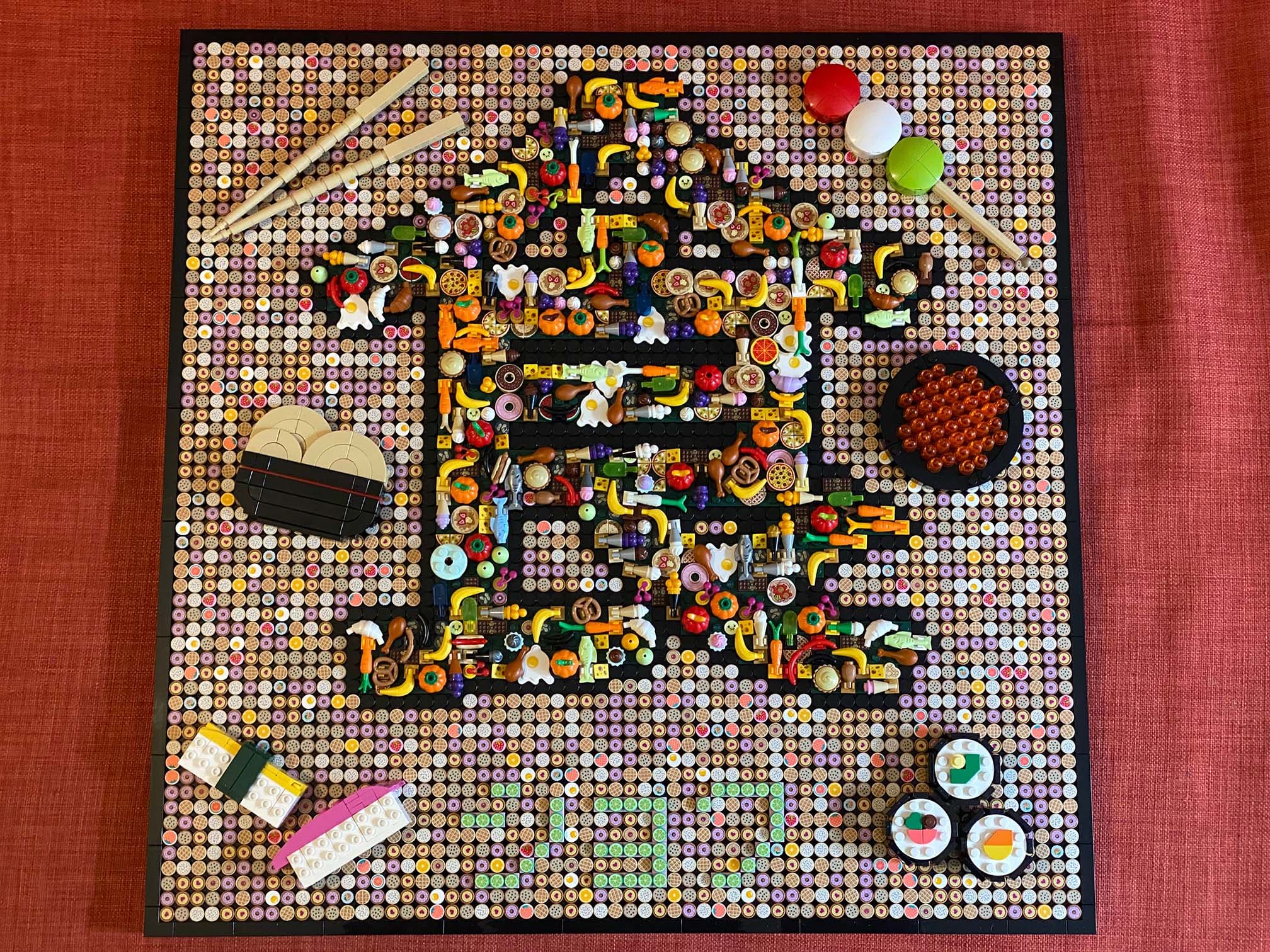 A LEGO® mosaic depicting the Japanese Kanji for Eat